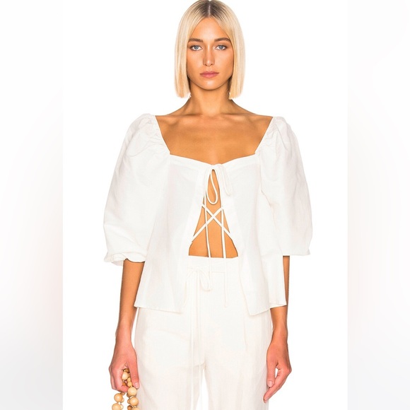 Cult Gaia Aurel white cotton linen tie front top size XS - Picture 3 of 9